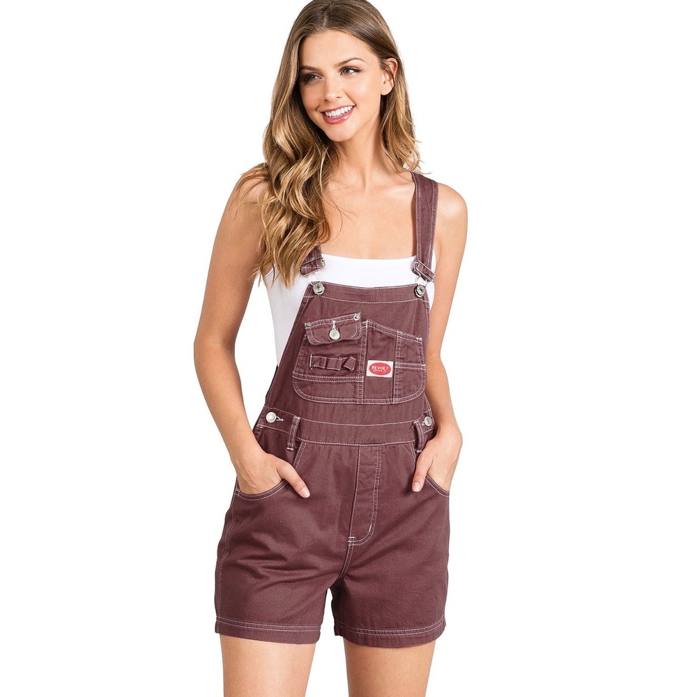 Vintage Revolt Clothing Co Plum Purple Shortall Overalls Contrast Stitch 90s